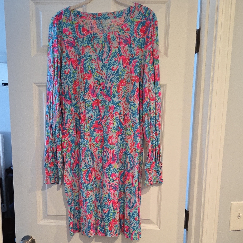 Lilly Pulitzer Vibrant Pink and Blue Long Sleeve Dress